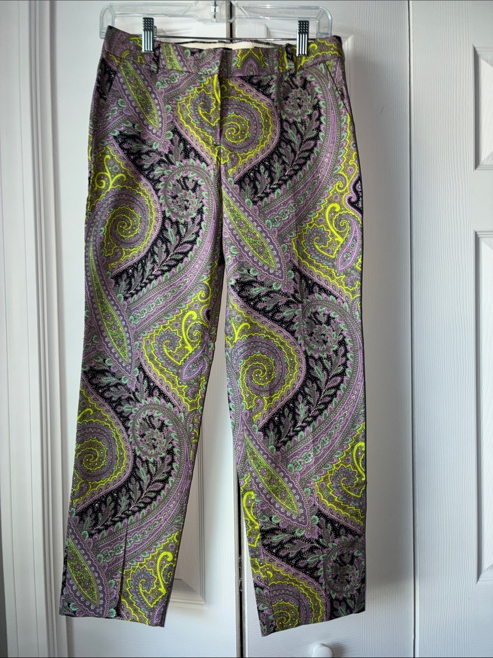 J. Crew Paisley Print Trousers in Lavender, Lime & Black